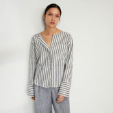 The Linen Popover Shirt | Bone/Navy