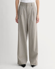 The Draper Pleated Pant in Buttersmooth | Deep Taupe Mini Gingham | 30" Inseam