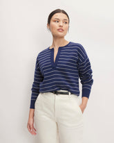 The Cotton-Merino Vintage Henley | Bright Navy / Canvas