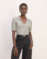 The Rib Soft Knit Open Collar Polo | Heathered Grey