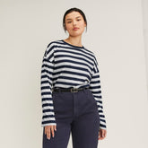 The Organic Cotton Relaxed Long Sleeve Tee | Navy / Canvas