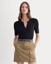 The Short-Sleeve Henley in Ultrasoft Merino | Black