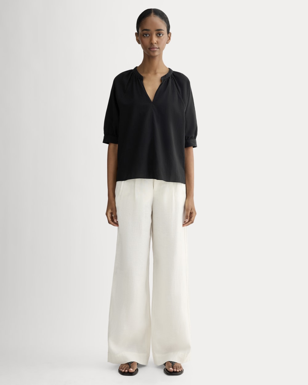 The Gauze Gathered Top | Black