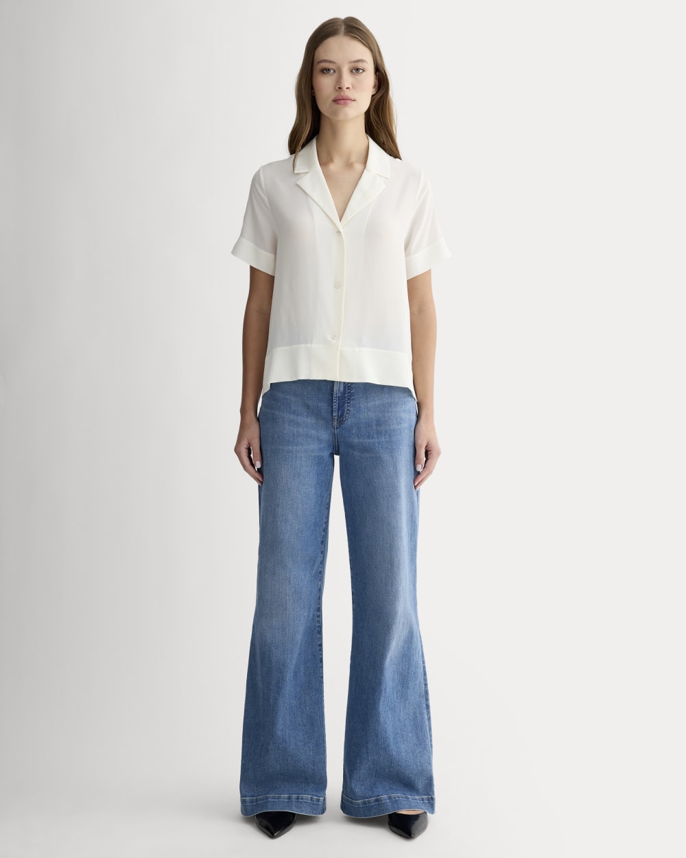 The Notch Shirt in Washable Silk | Off-White