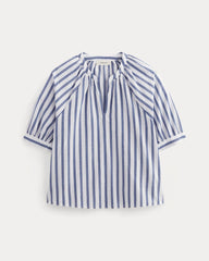 The Gauze Gathered Top | White / Mazarine Blue