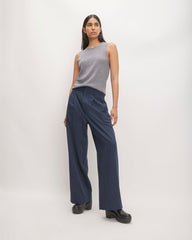 The Draper Pleated Pant in Buttersmooth | Navy / Bone | 32" Inseam