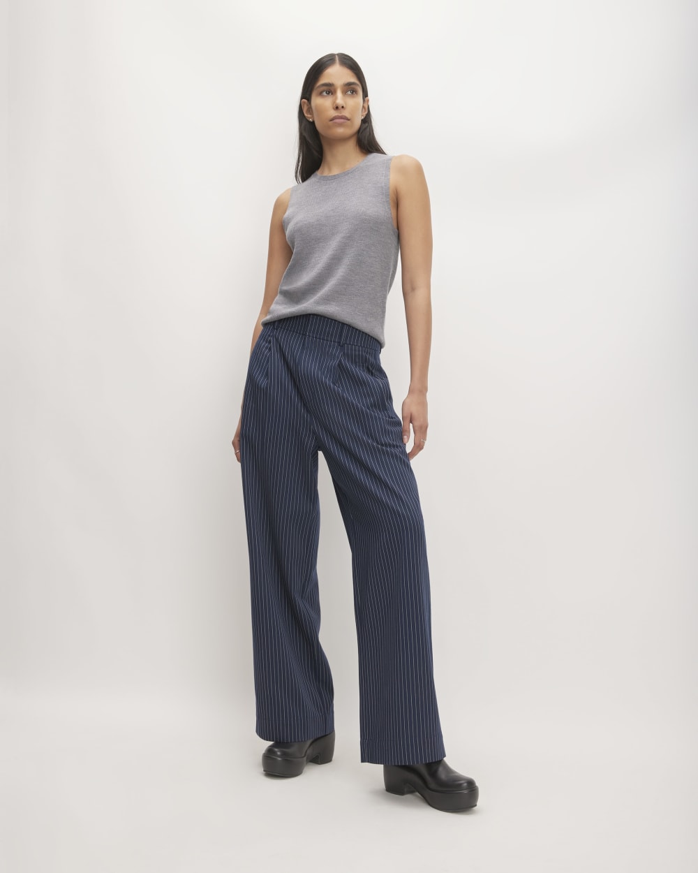 The Draper Pleated Pant in Buttersmooth | Navy / Bone | 30" Inseam