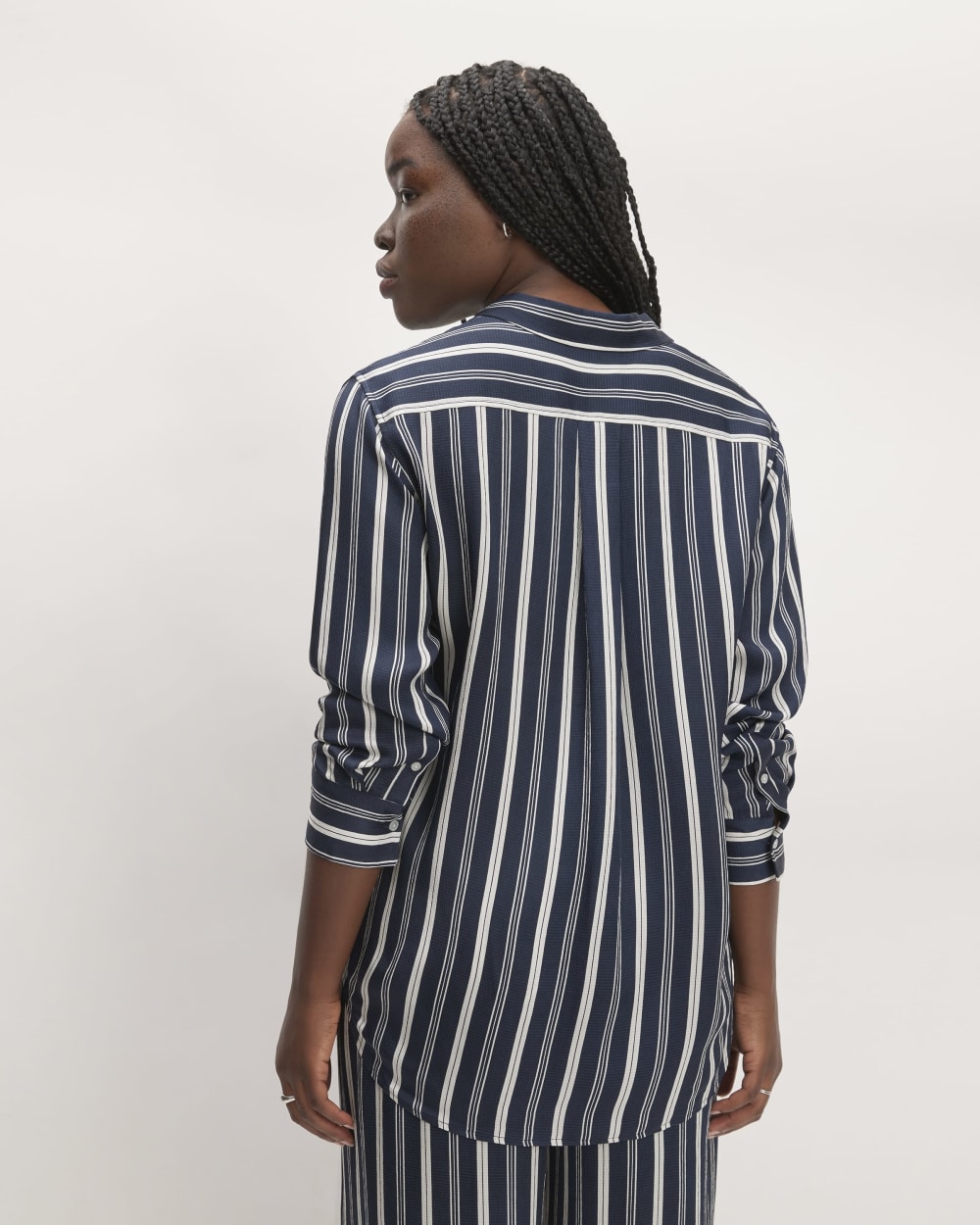 The Satin Relaxed Shirt |  Navy / Bone