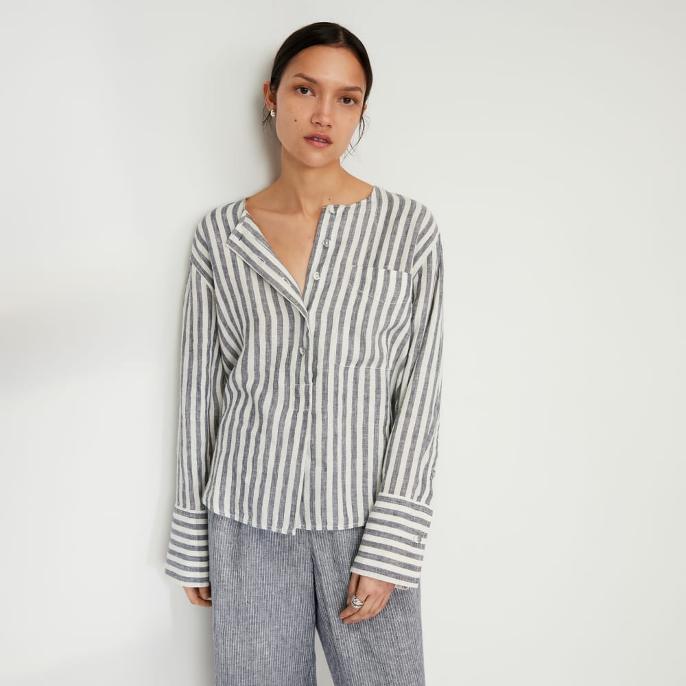 The Linen Popover Shirt | Bone/Navy