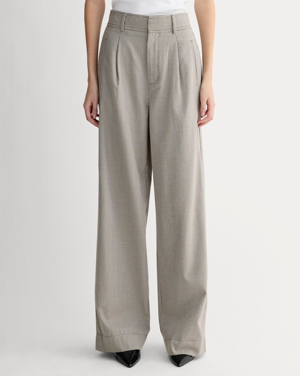 The Draper Pleated Pant in Buttersmooth | Deep Taupe Mini Gingham  | 32" Inseam