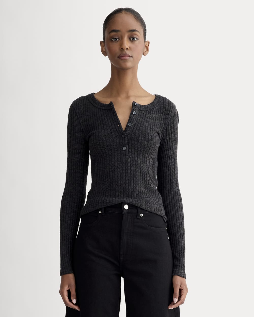 The Cozy Rib Henley | Black