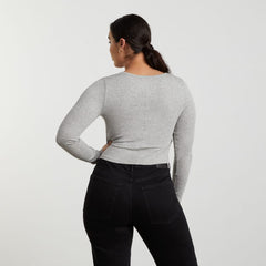 The Pima Micro-Rib Cropped Long-Sleeve Crew |  Heathered Grey