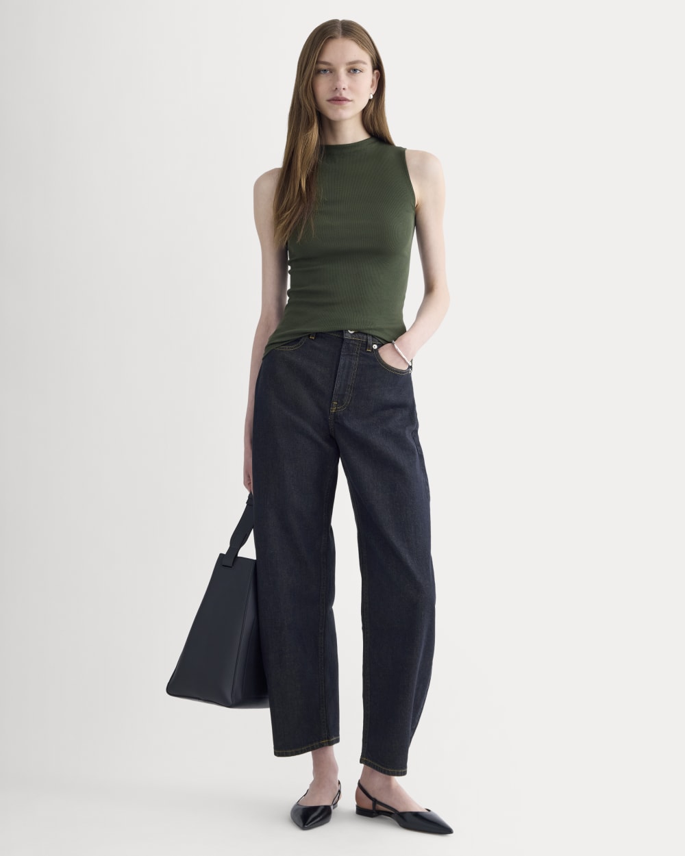 The Luxe Rib Funnel-Neck Tank | Dark Forest