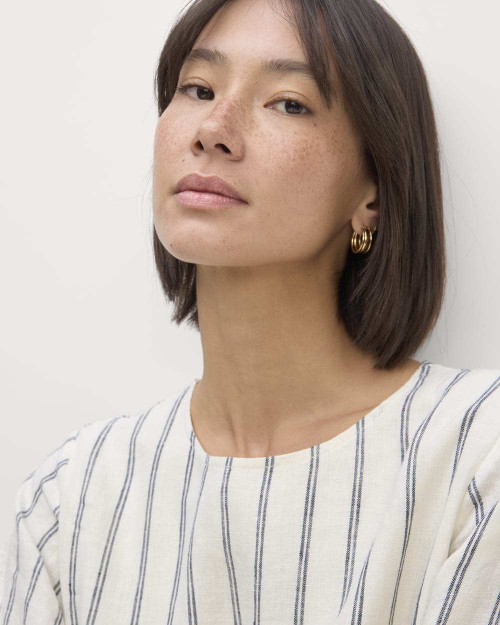 The Linen A-Line Midi Dress | Bone/Navy