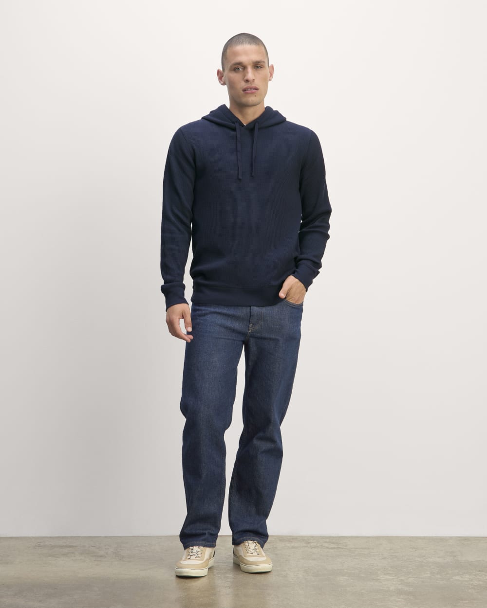 The Waffle-Knit Hoodie | Navy