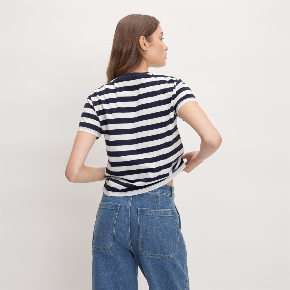 The Box-Cut Tee in Essential Cotton | Navy / Canvas | No Pocket