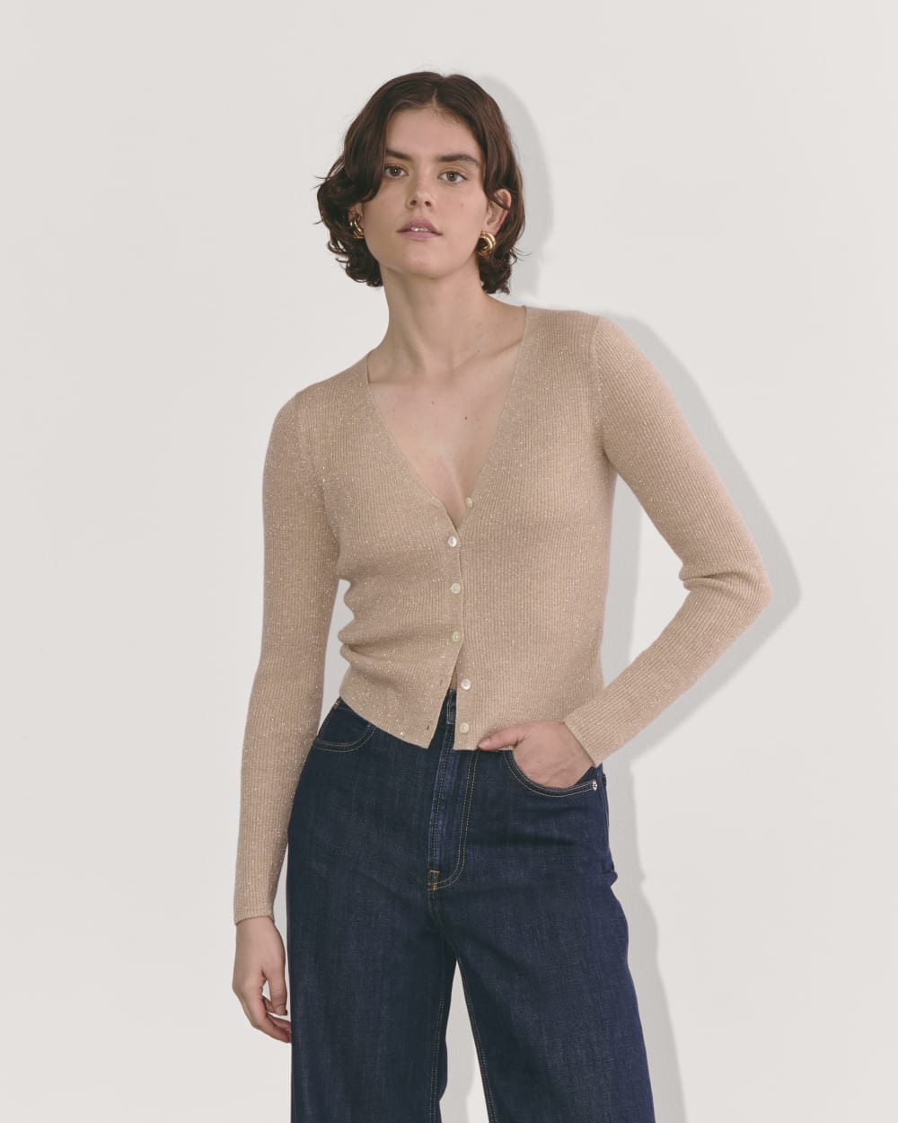 The Cardigan in Lurex Merino | Gold