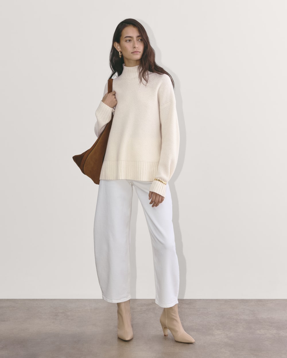The Honeycomb Funnel Neck in Wool Cashmere | Bone