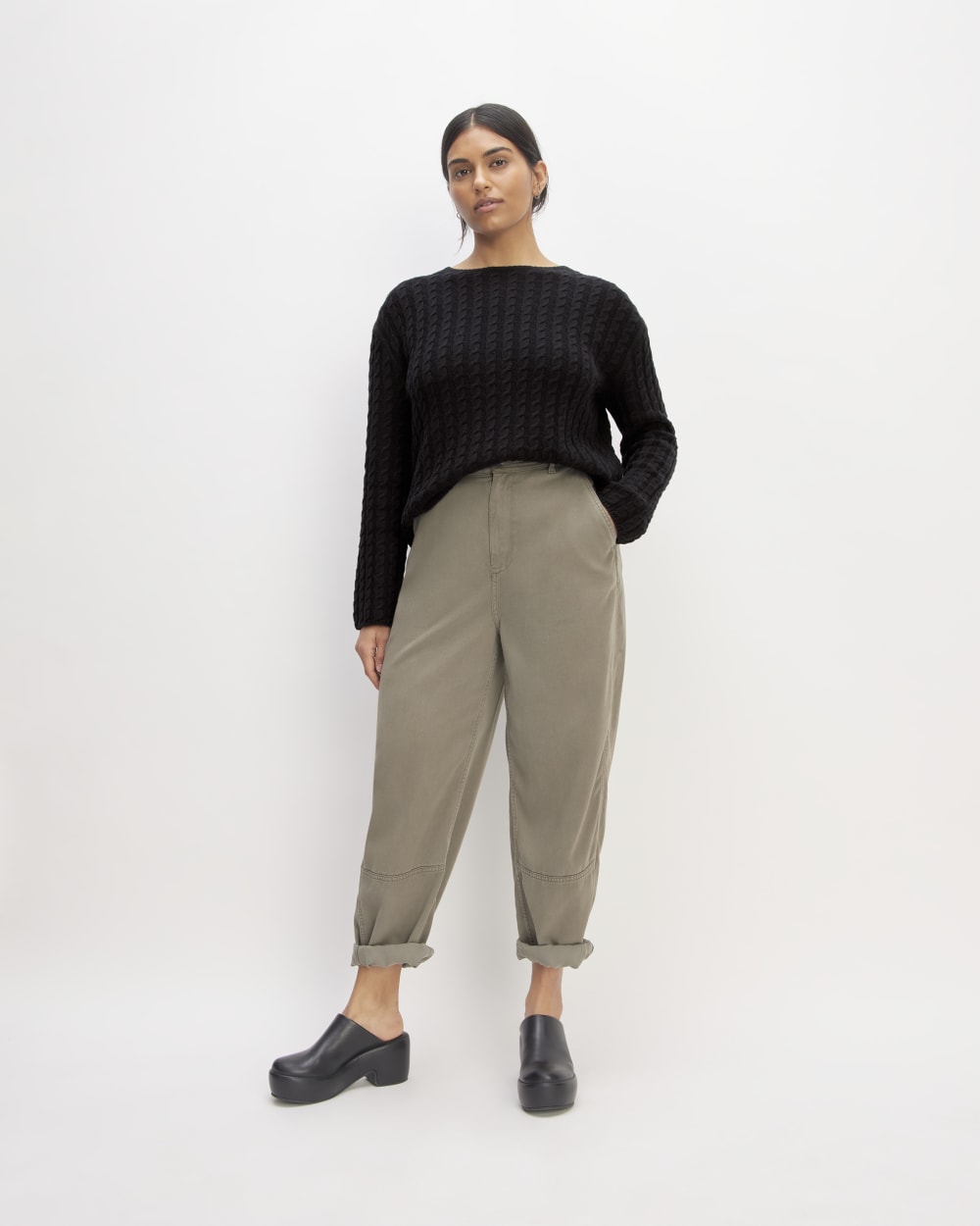 The Cotton Merino Cable Crew | Black