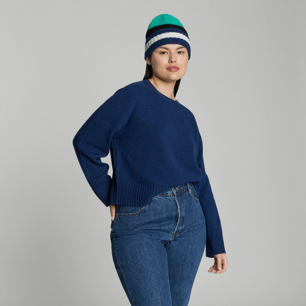 The Cashmere Beanie | Bright Navy Multi Stripe