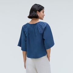 The Seersucker Gathered Tee | Deep Blue