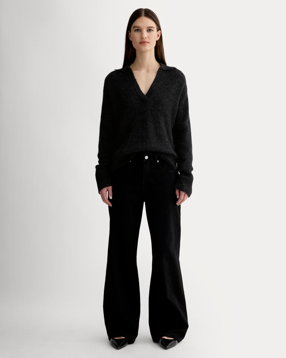 The Oversized Polo in Alpaca | Heathered Black