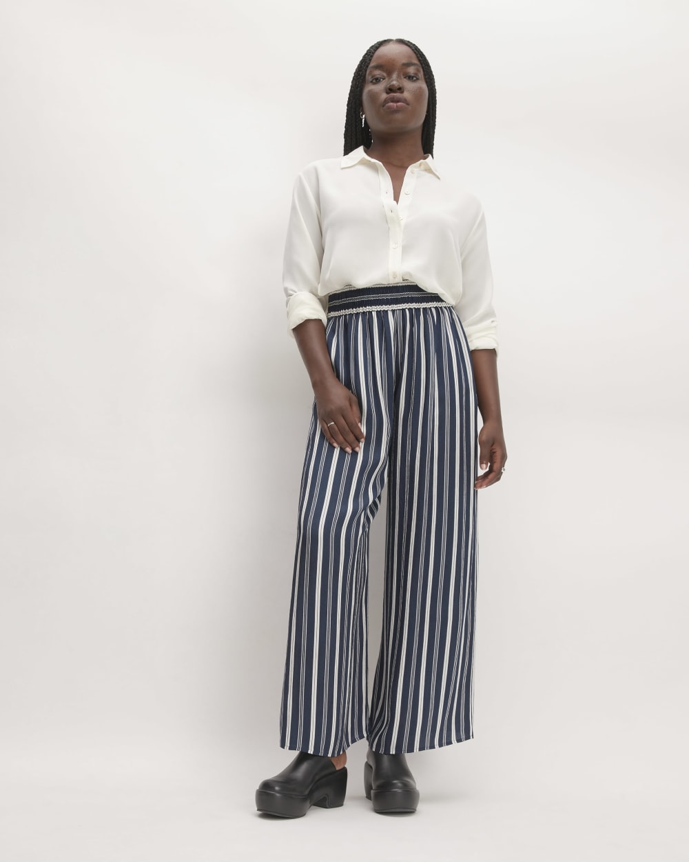 The Satin Pull-On Pant |  Navy / Bone