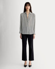 The Must-Have Shirt in Washable Silk | Black Micro Stripe