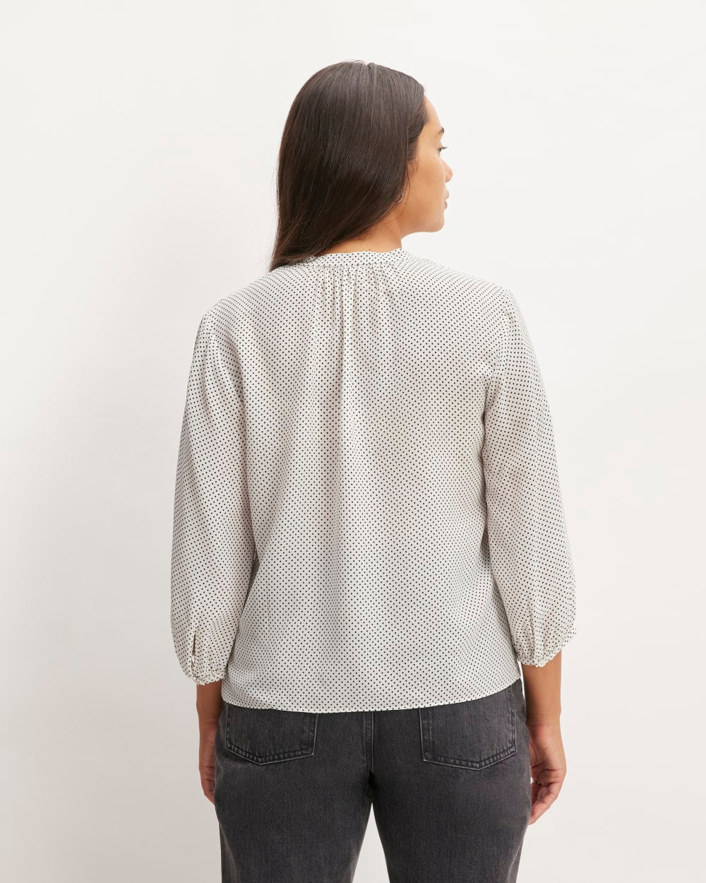The Washable Clean Silk V-Neck Top | Bone / Black Polka Dot