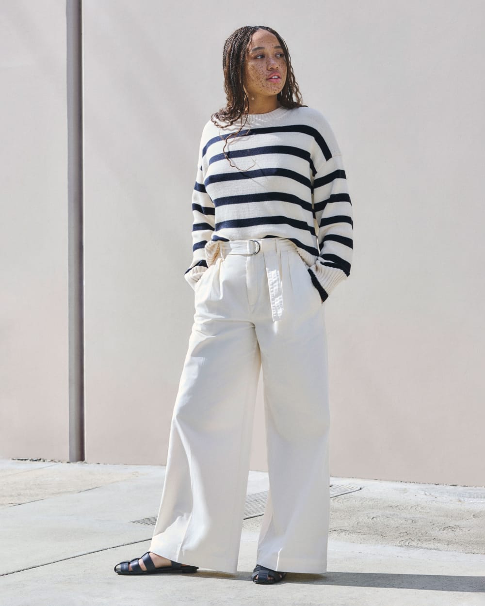 The Pleated Wide-Leg Chino | Bone