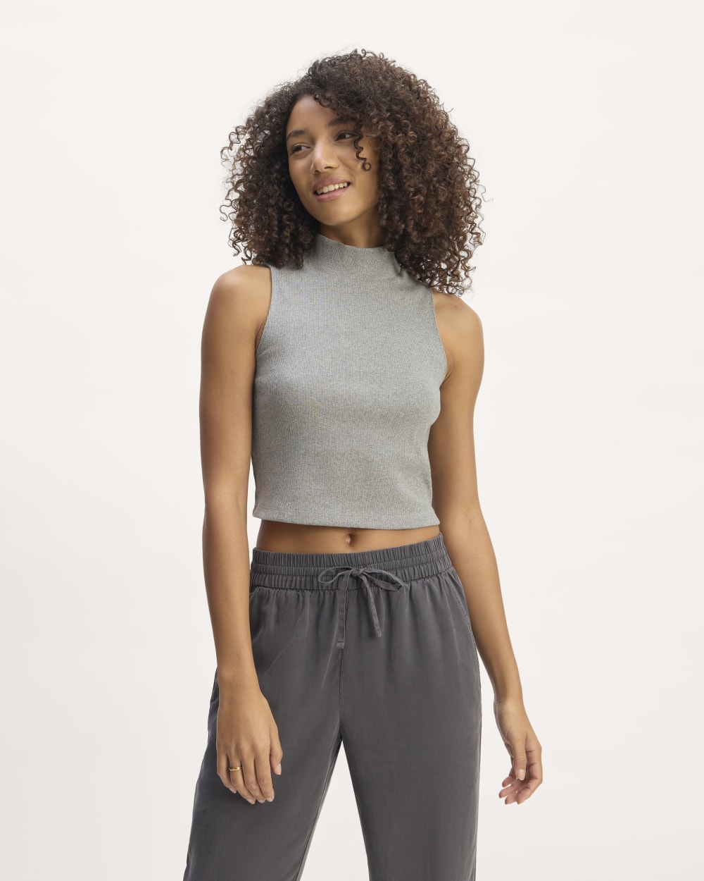 The Ribbed Mockneck Tank | Mid Heather Grey