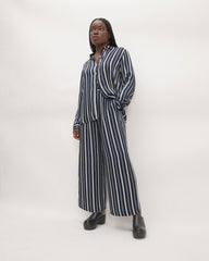 The Satin Relaxed Shirt |  Navy / Bone