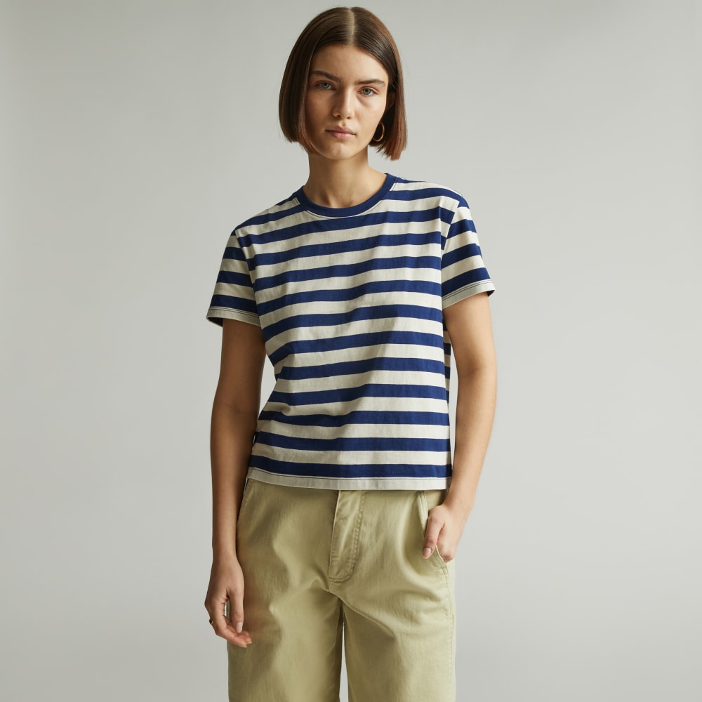 The Box-Cut Tee in Essential Cotton | Ocean Cavern / Canvas Tan | No Pocket