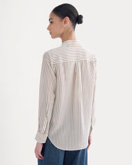 The Must-Have Shirt in Washable Silk | Bone / Toffee Stripe