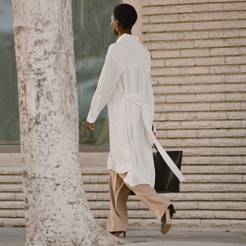 The City Stripe Draped Shirt Dress | Bone