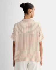 The Boxy Shirt in Washable Silk | Bone / Dusky Rose