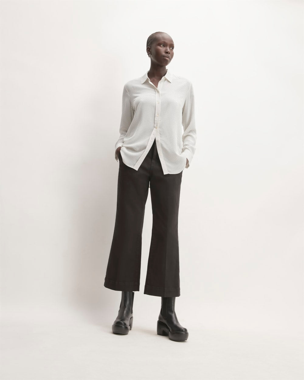 The Must-Have Shirt in Washable Silk | Bone / Black Polka Dot