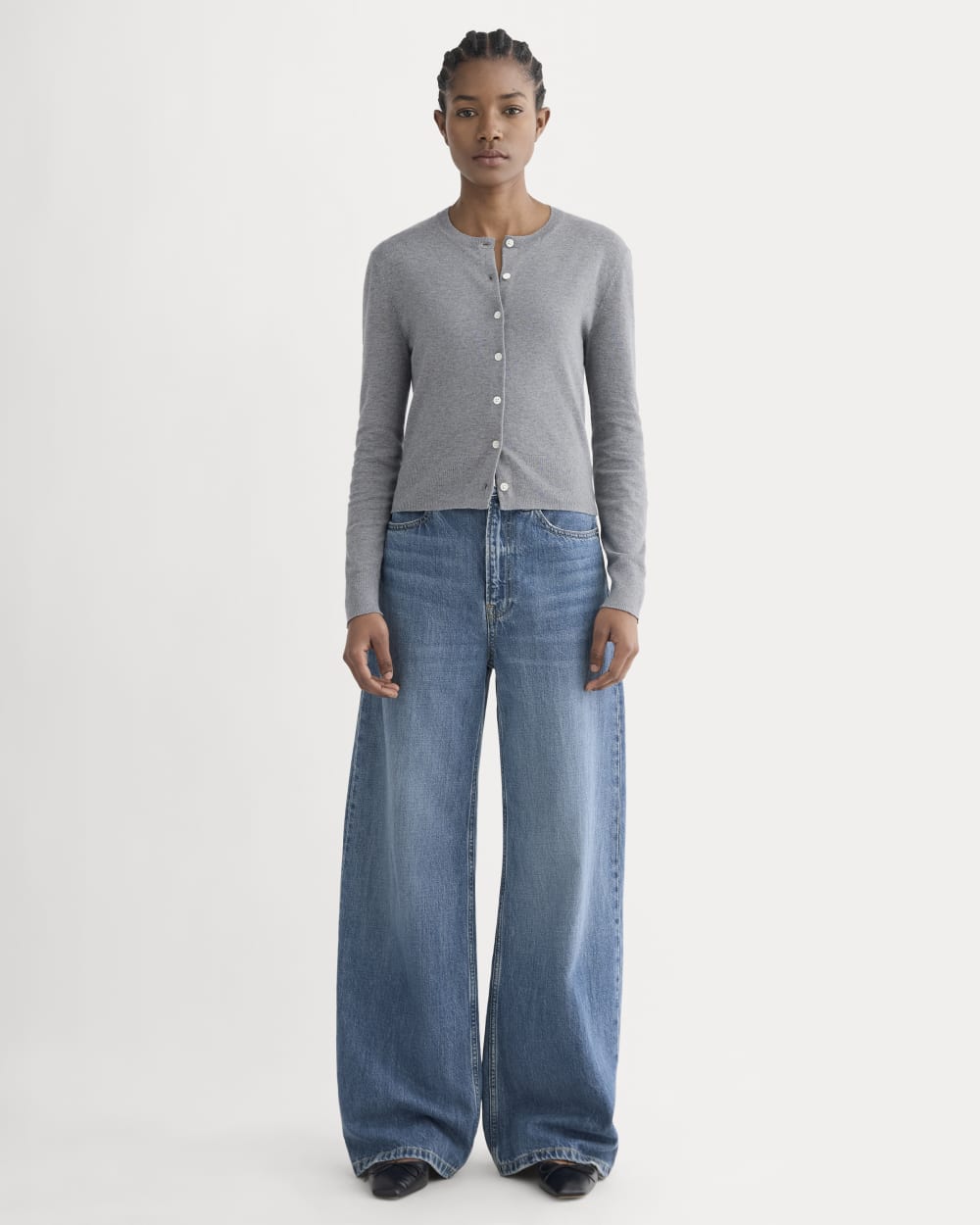 The Cropped Cardigan in Cotton Cashmere | Heather Charcoal