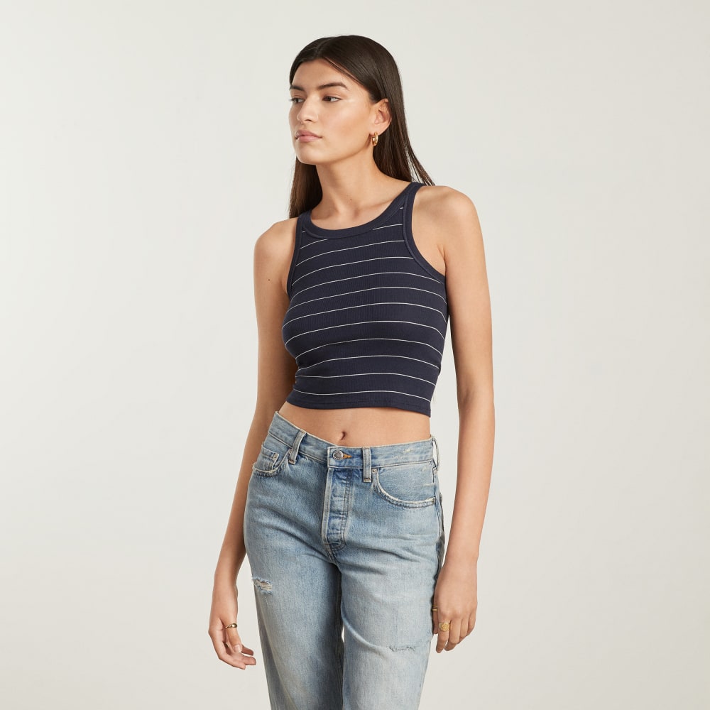 The Pima Micro-Rib Short Tank |  Navy / White