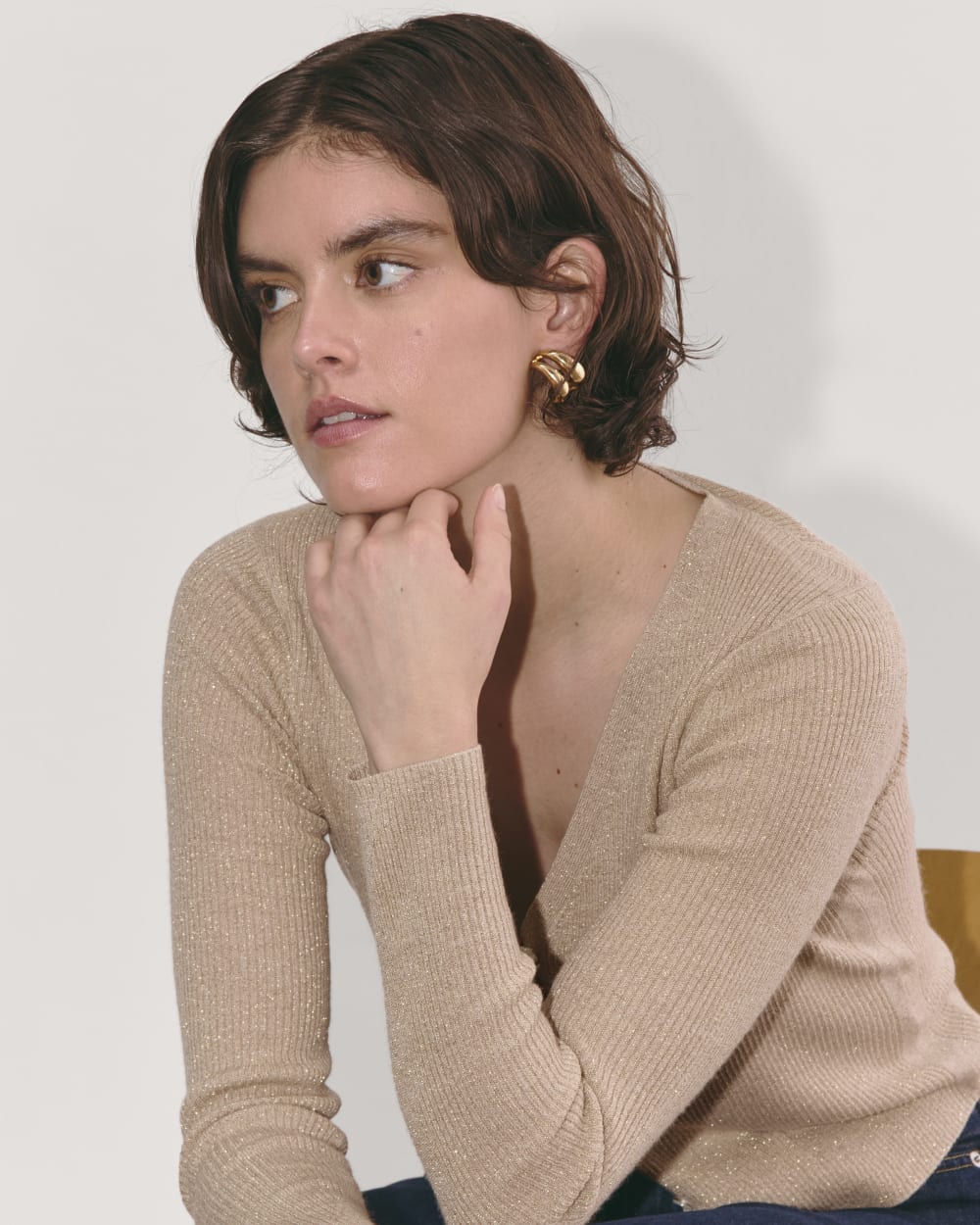 The Cardigan in Lurex Merino | Gold