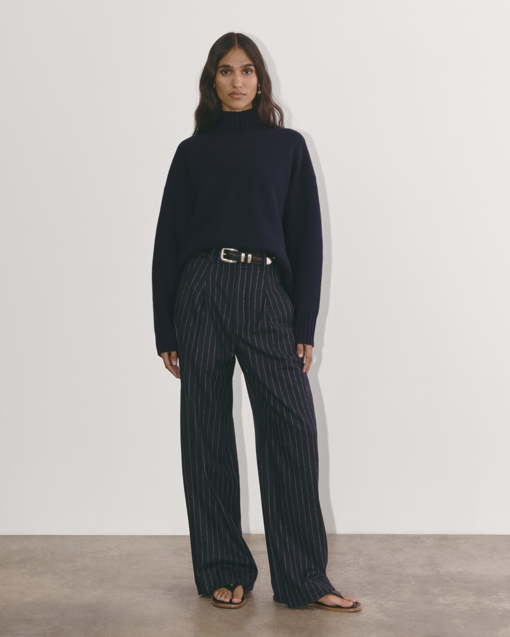 The Honeycomb Funnel Neck in Wool Cashmere | Navy