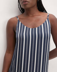 The Hammered Satin Slip Dress |  Navy / Bone