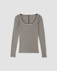 The Luxe Rib Long-Sleeve Scoop-Neck Tee | Bone / Black
