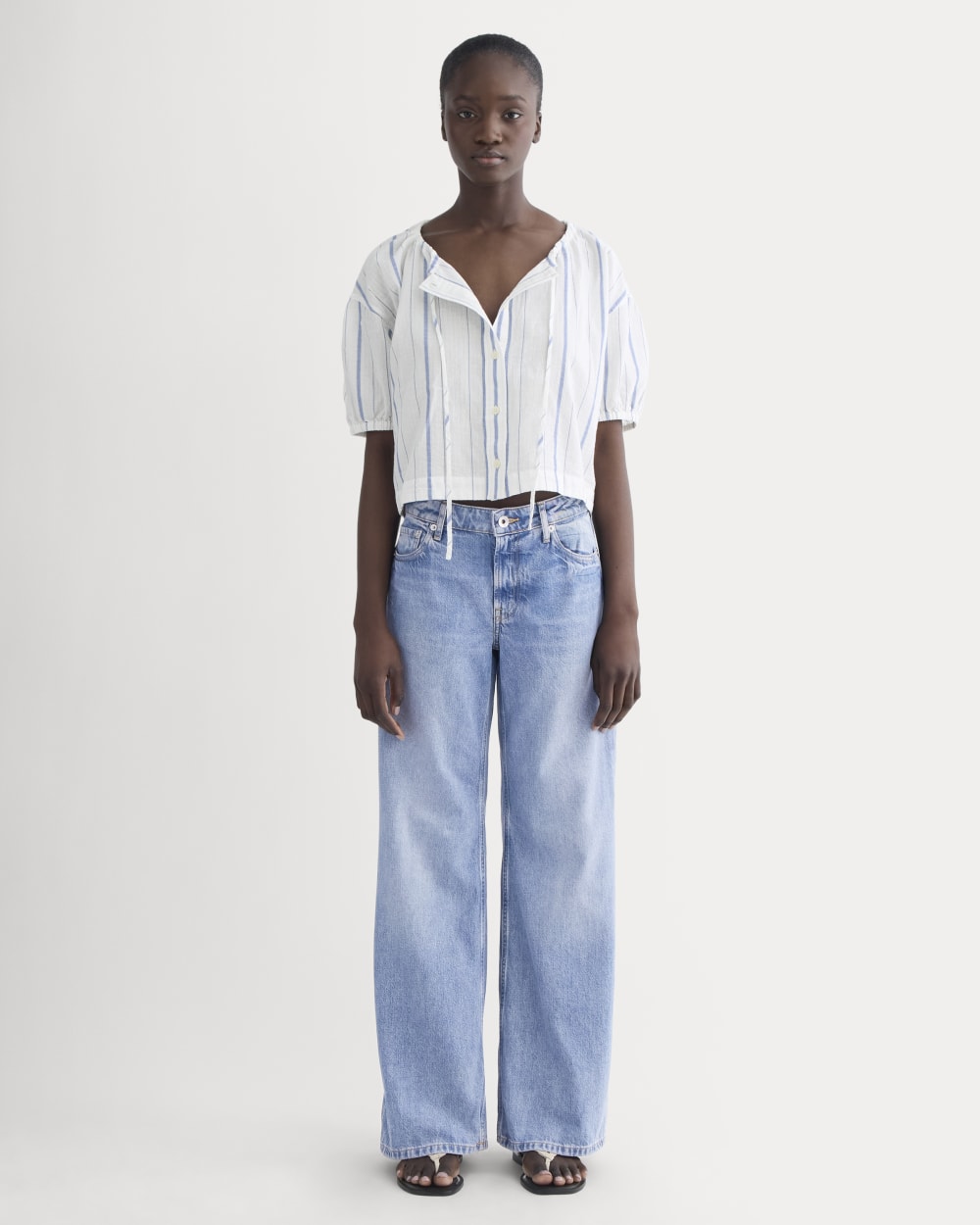 The Gauze Button-Up | Bone / Dutch Blue