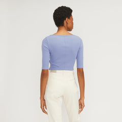 The Luxe Micro-Rib Scoop-Neck Tee | Cornflower Blue