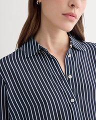 The Must-Have Shirt in Washable Silk | True Navy / Bone Stripe