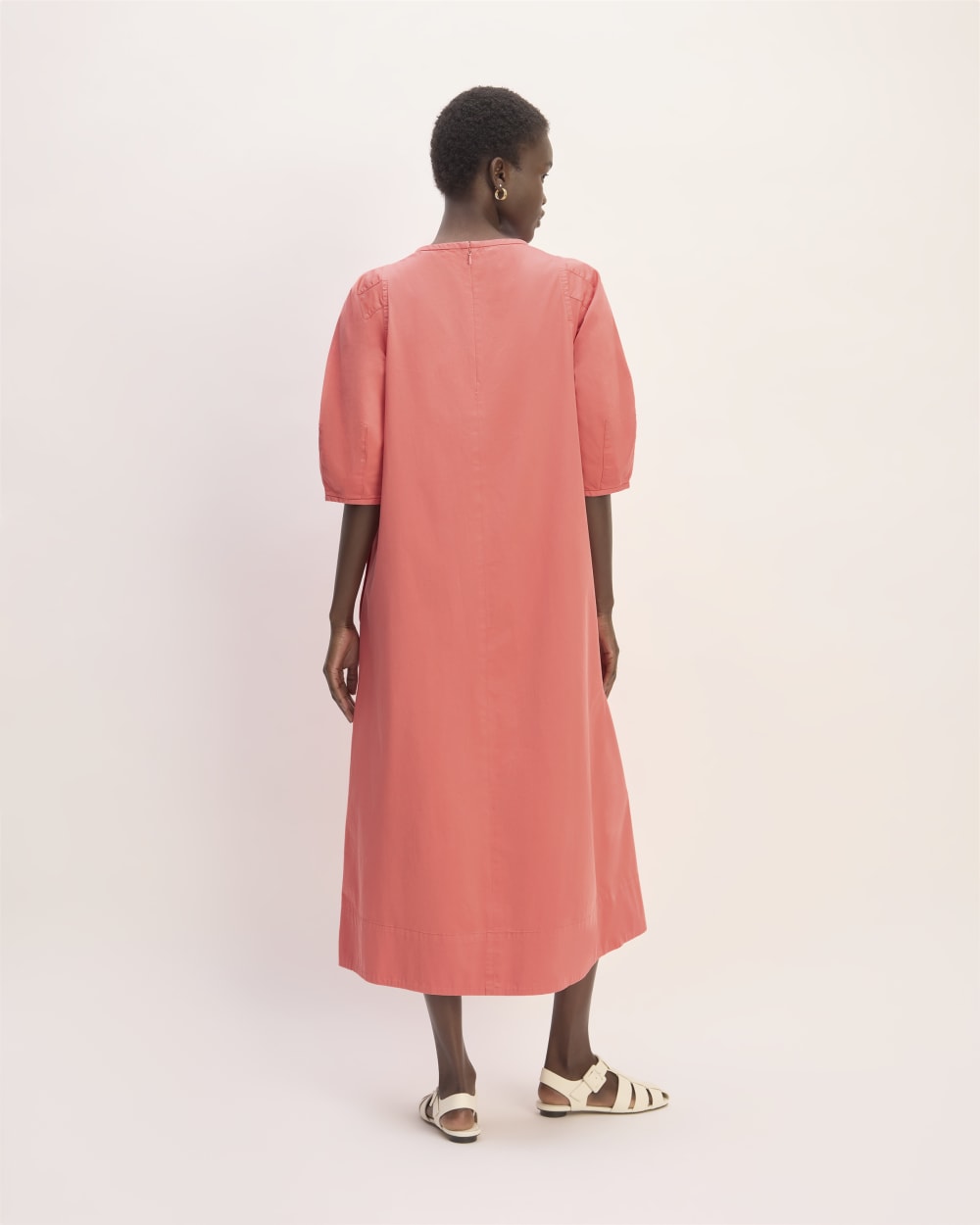 The Short-Sleeve Puff Midi Dress | Coral