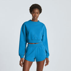The Organic Cotton Cropped Crew | Horizon Blue