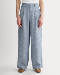 The Linen Way-High® Drape Pant  | White / Blue