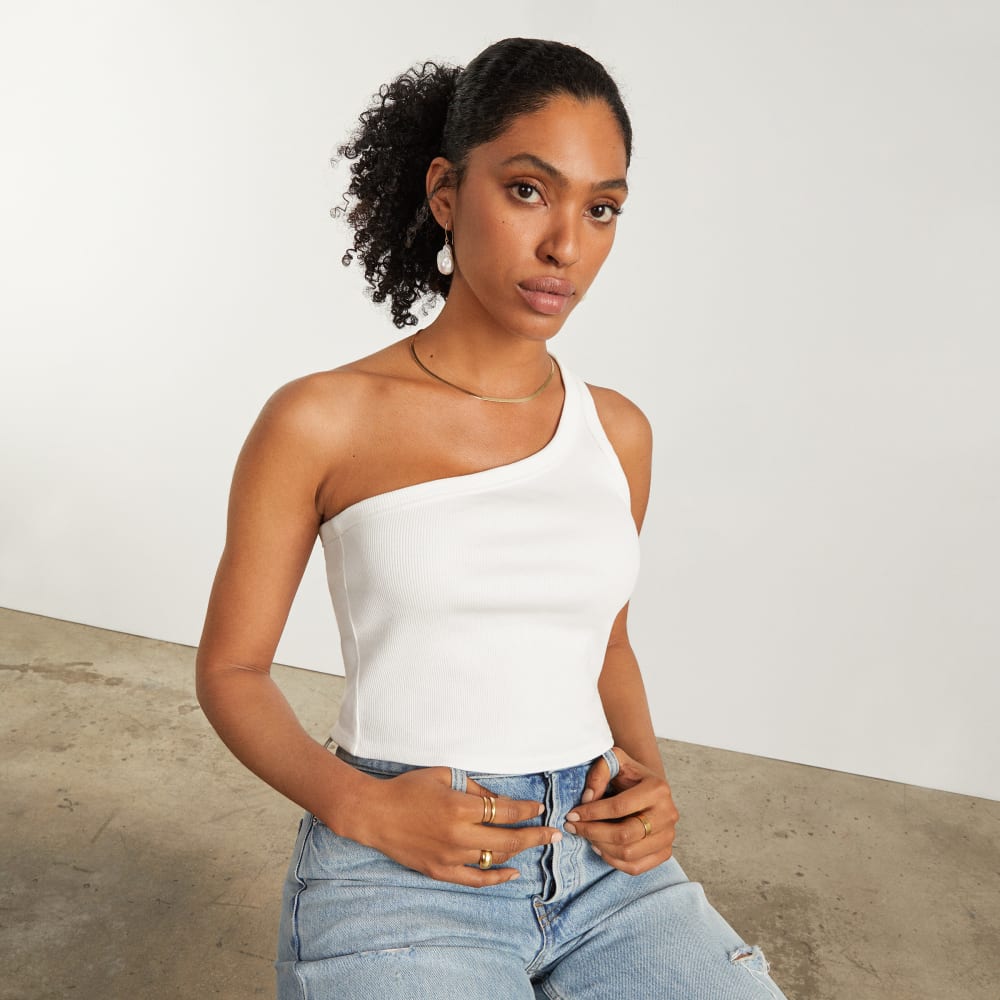 The Ribbed One-Shoulder Tank | White